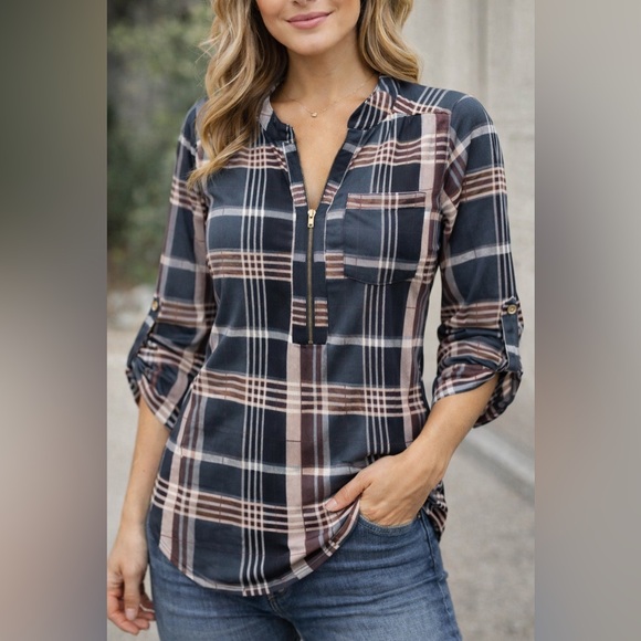 always indigo Tops - NWT Always Indigo Women’s Plaid Shirt